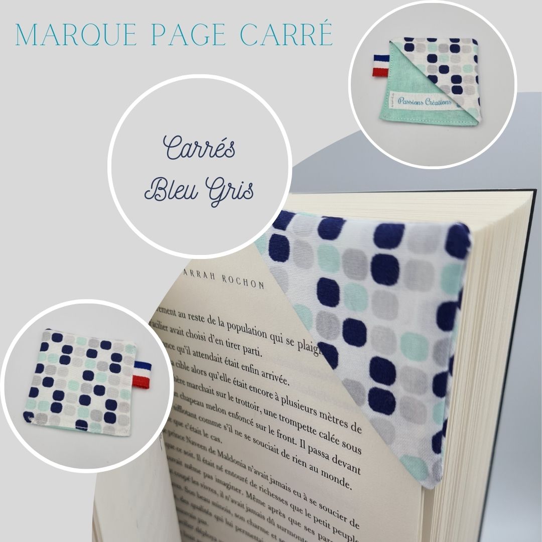 marque page carré bleu et gris
