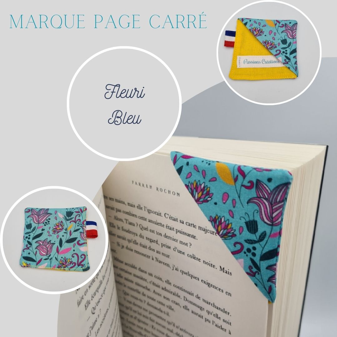 marque page bleu clair motif florale