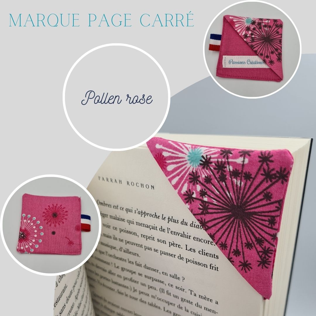marque page carre rose