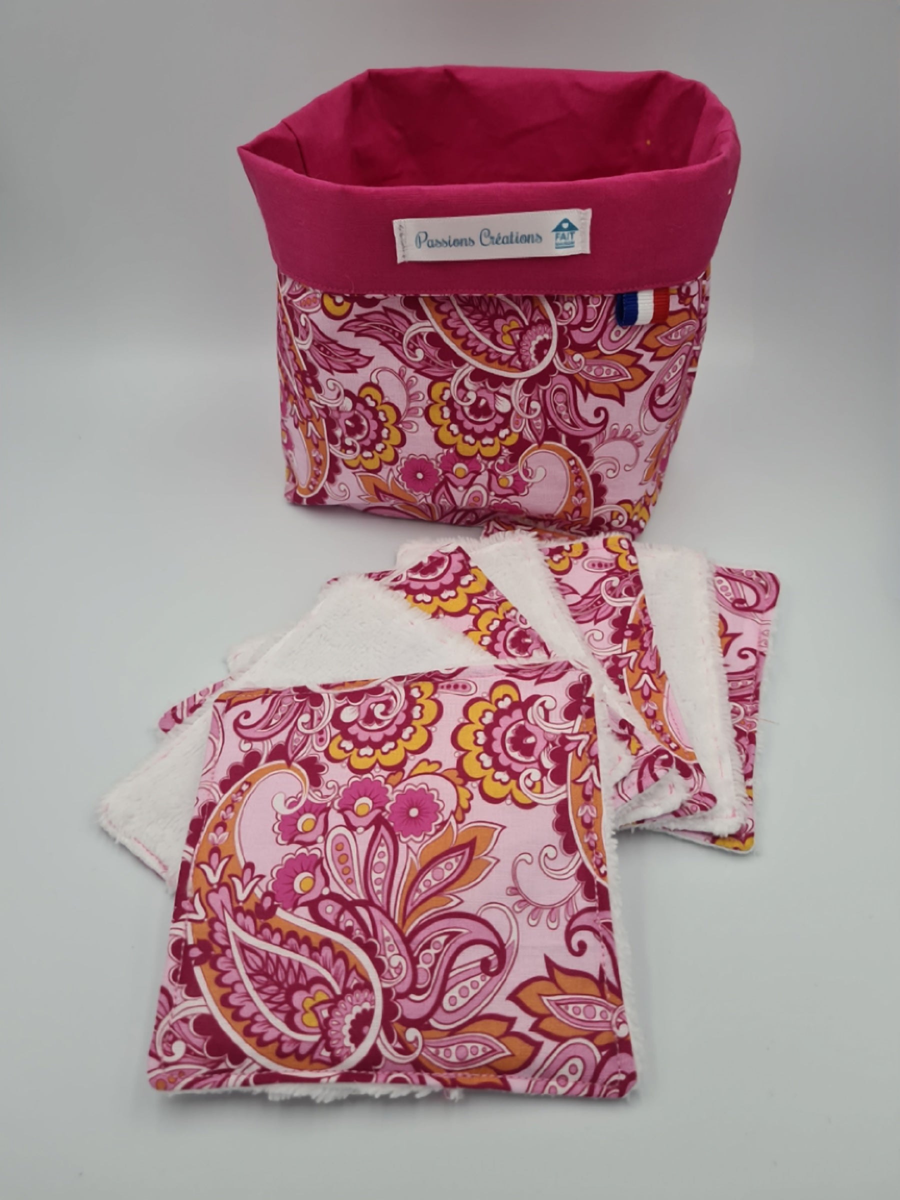 panière et lingette lavable cachemire rose