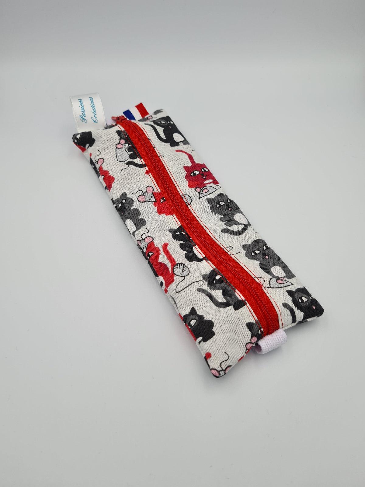 trousse pour carnet motif chat rouge et noir