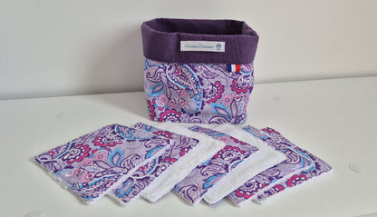 paniere et semainier de lingette fleur dansante dans les tons violet