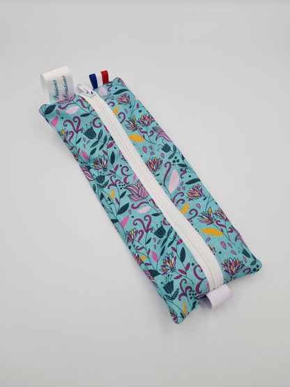 Trousse pour carnet fleuri bleu