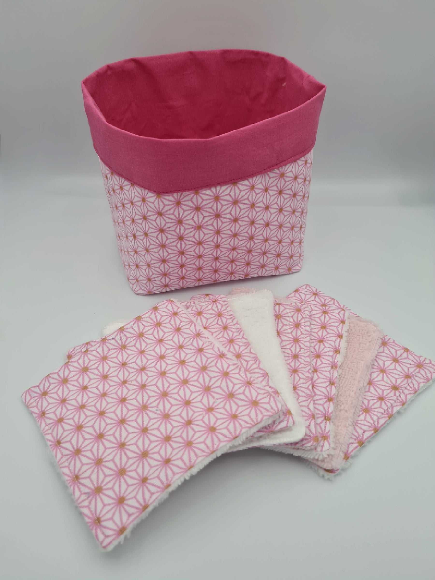 panière et lingette lavable rose