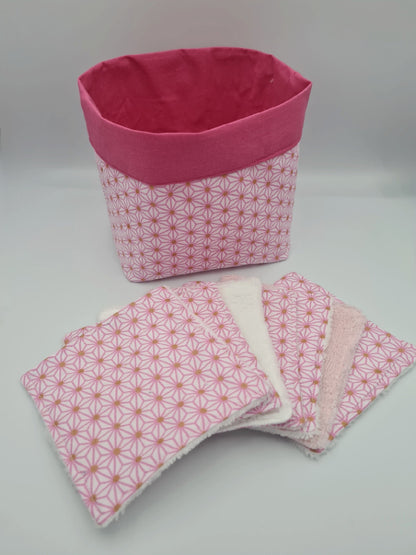 panière et lingette lavable rose