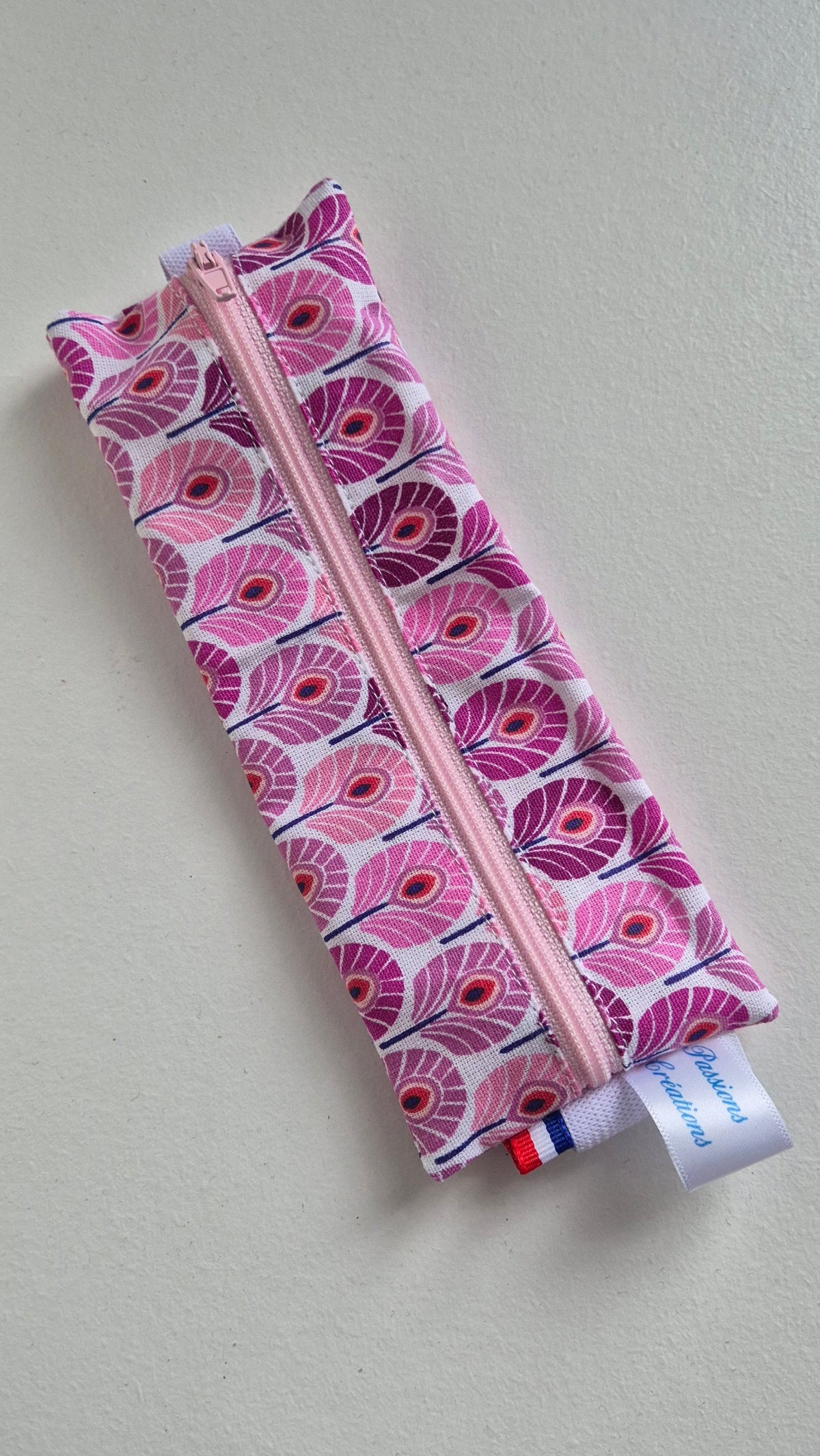trousse pour carnet plume de paon rose