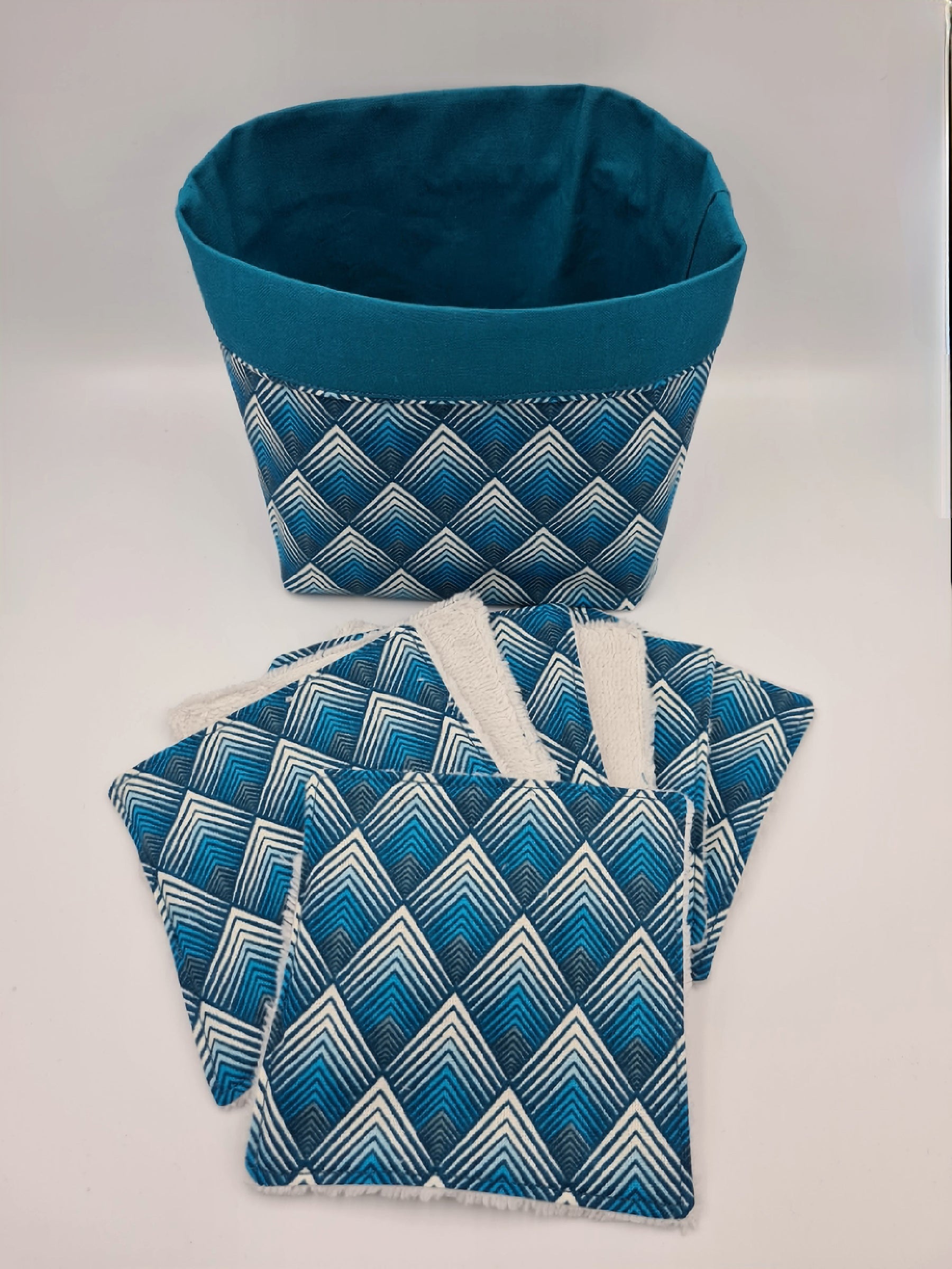 panière et lingette lavable losange bleu